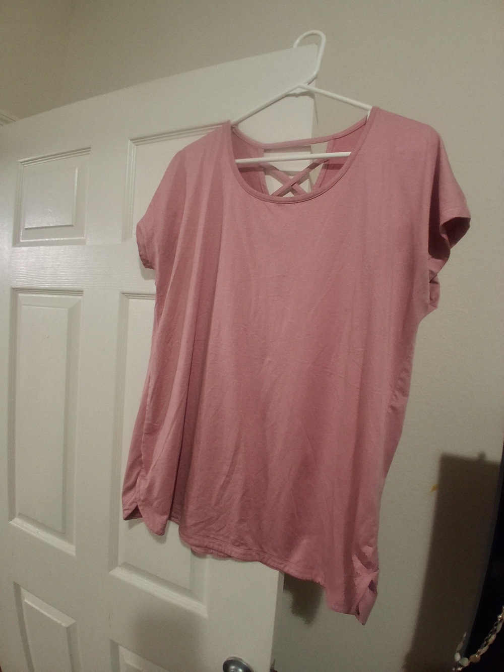 Tuff Athletics Dusty Pink Short Sleeve Crisscross Back Tee